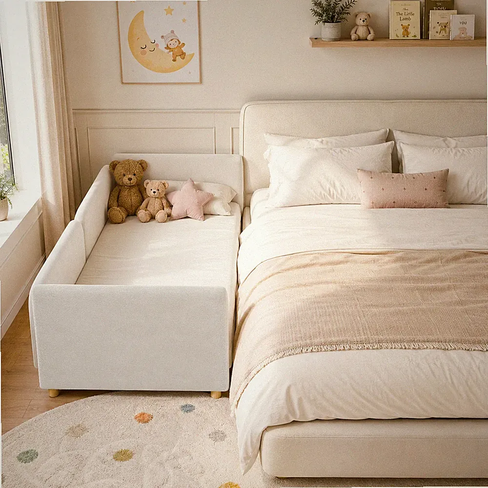 SLSY 300LBS Max Load Kids Convertible Sofa Bed with Removable Side Guardrails