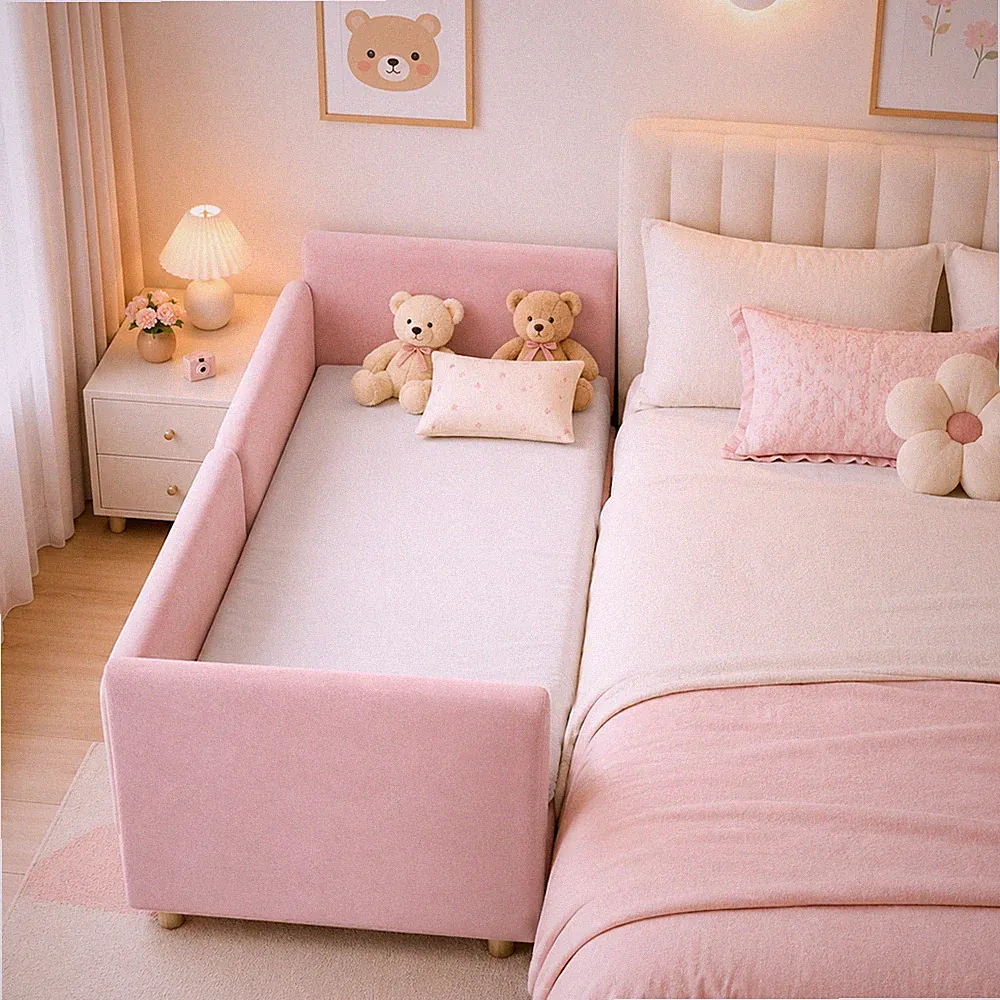 SLSY 57×22in 300LBS Low Floor 2in1 Convertible Toddler Bed&Sofa w/ Safety Rails