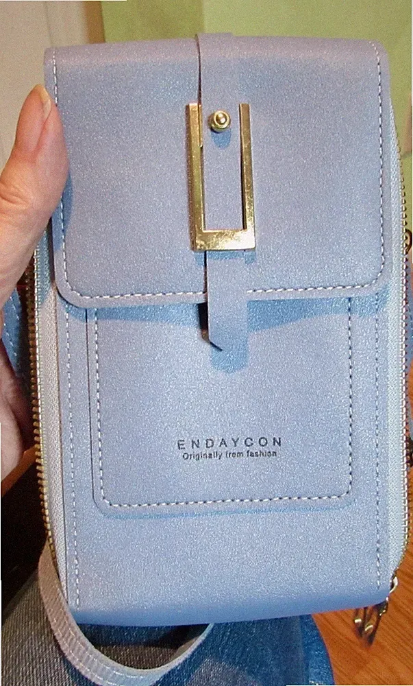 Small Blue Suede Like Wallet Phone Handbag Cross Body 2 Zipper Sections Detach S