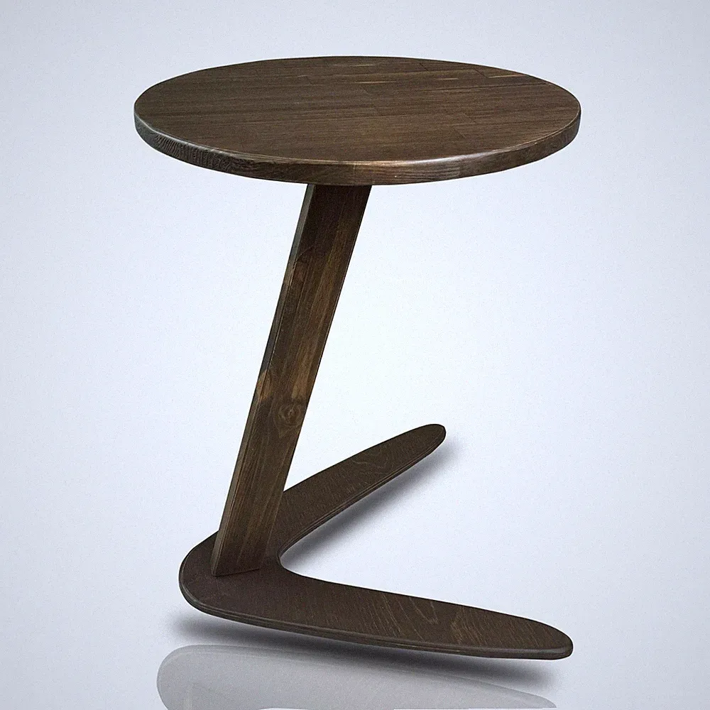 Small C-Shaped Solid Pine End Table, Dark Walnut, Medium