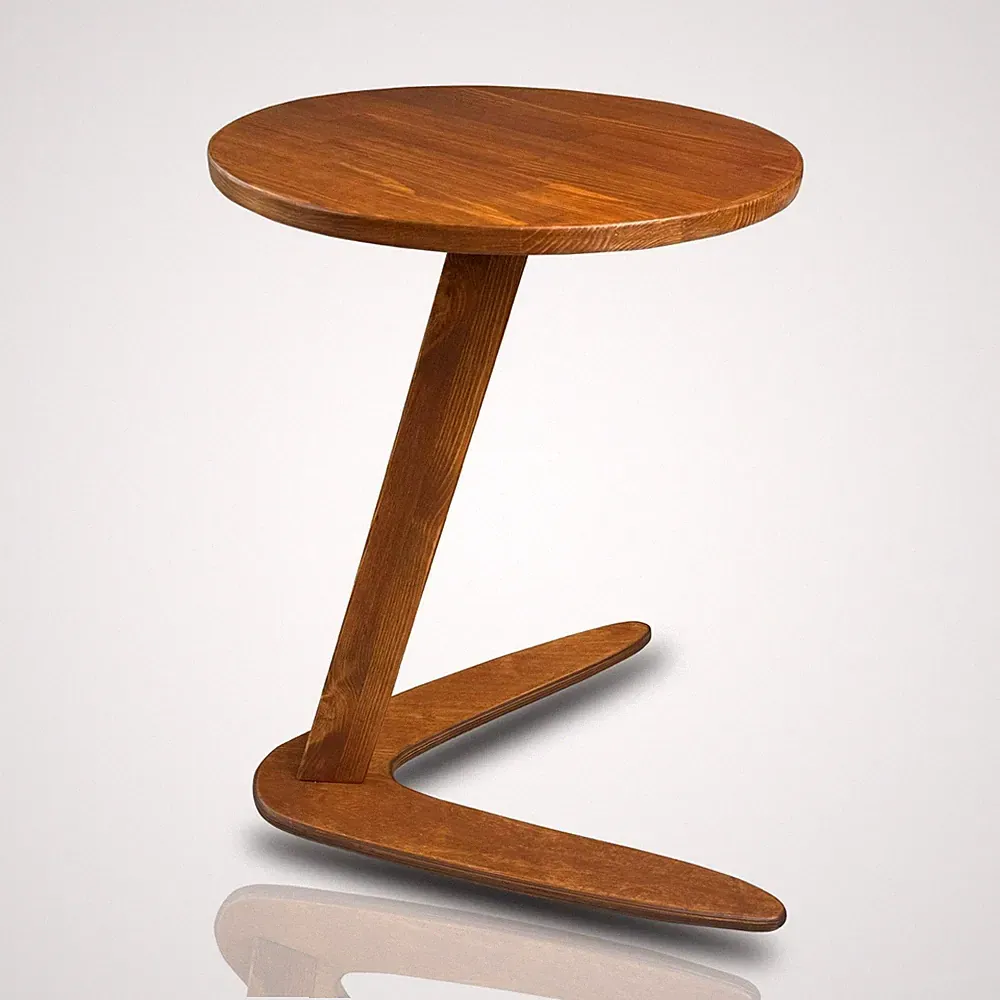 Small C-Shaped Solid Pine Side Table, Chestnut, Medium