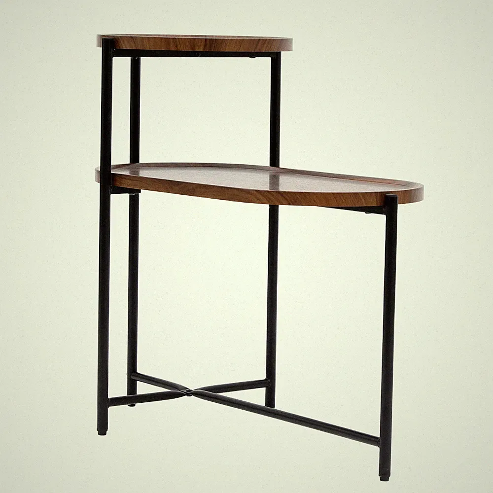 Small Coffee Tables 2-tier Sofa Side Table w/ Round Tabletop&X-shaped Steel Legs