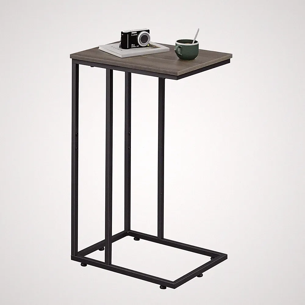 Small CShaped Side End Table for Couch Sofa Bed Gray and Black
