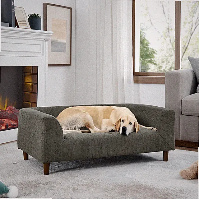 Small Dog Sofa w/ Backrest & Armrests, Dark Grey Modern Pet Furniture