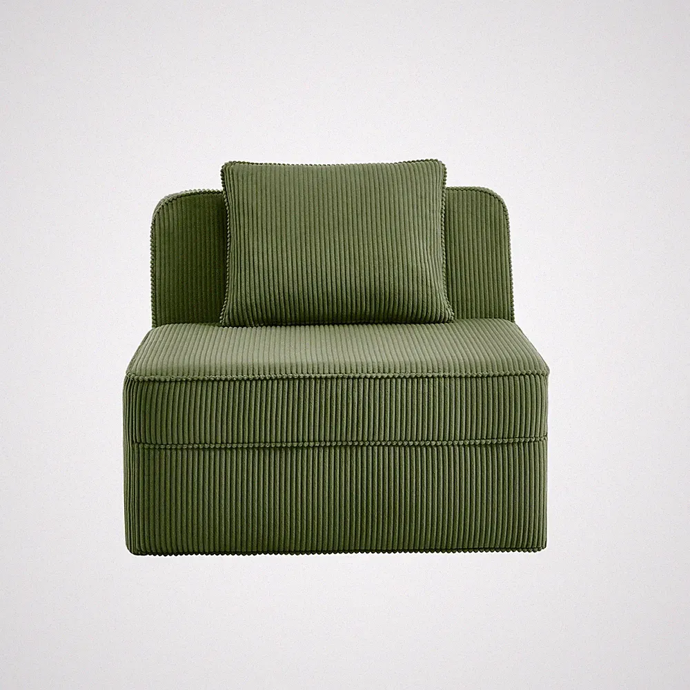Small Green Corduroy Armless Lounge Sofa 36x41in w/Pillow, Free Shipping