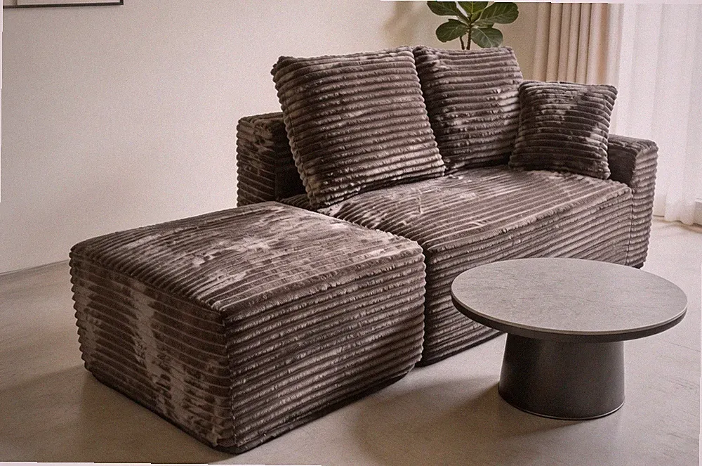 Small L shape Modular Sofa,Cloud Couch w/Deep Seat and ottoman,Oversized Bone
