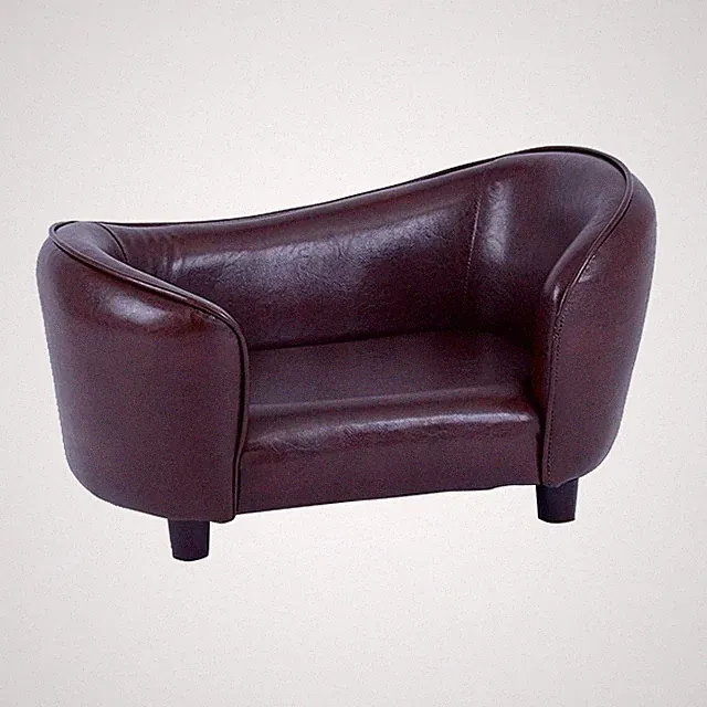 Small Pet Sofa Synthetic Leather 18" X 12" Seat Chocolate Brown
