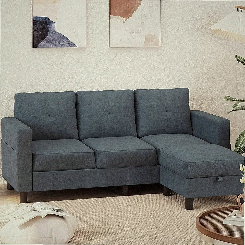 Small Sectional Couch L Shaped Sofa with Movable Storage Ottoman Corduroy