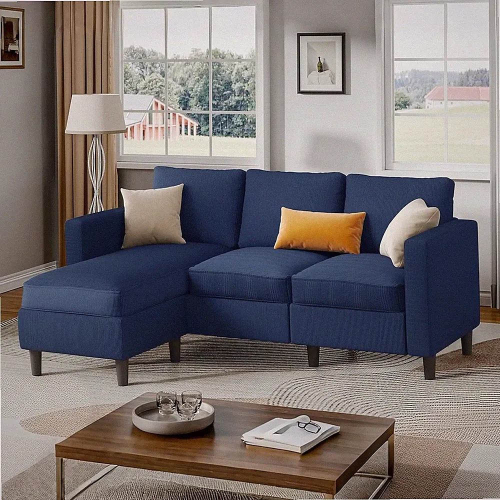 Small Sectional Couch L Shaped Sofa with Movable Storage Ottoman Corduroy