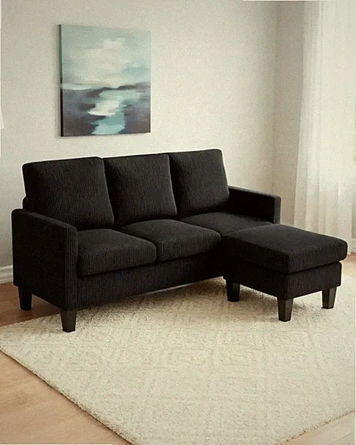 Small Sectional Sofa L Shape Corduroy Couch w Storage Ottoman Chaise