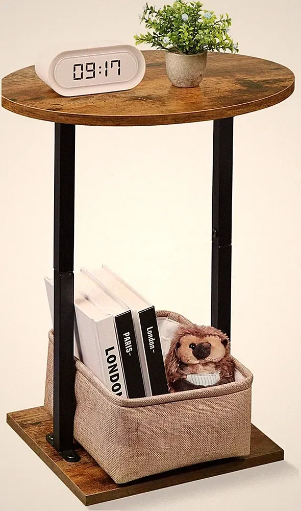 Small Side Table Small Spaces 24 inch Wooden Round End Table W/ Fabric Basket