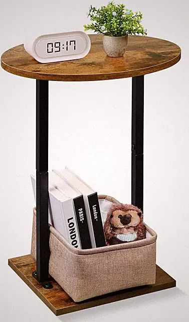 Small Side Table Small Spaces 24 inch Wooden Round End Table W/ Fabric Basket