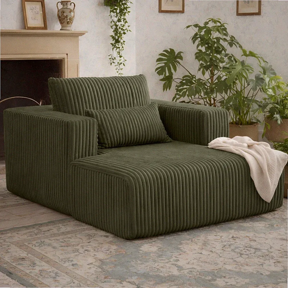 Small Sofa Bed for Apartments, Corduroy Convertible Sleeper w/ 2 Pillows, Green