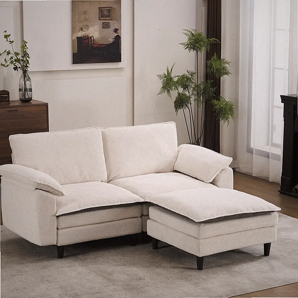 Small Space L-Shaped Sectional Sofa Black & White Two-Tone Modular w/ Ottoman