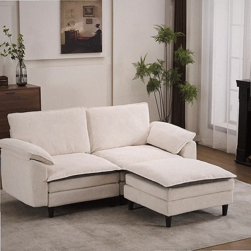 Small Space L-Shaped Sectional Sofa Black & White Two-Tone Modular with Ottoman