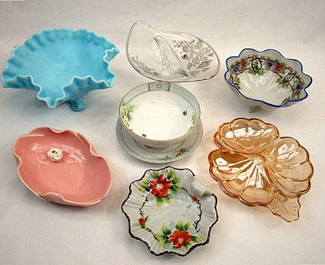 Small Vintage Bowls serving Dishes sectioned hand painted ruffled footed job Lot