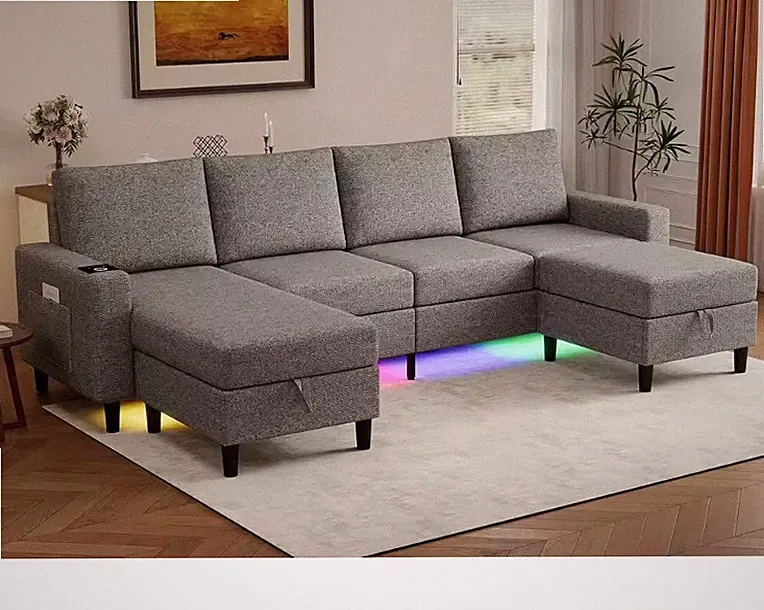 Smart Sectional Couches, U/L Shaped Sectional Sofa W. Lights & Charging, Modern