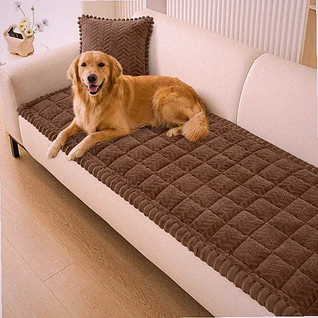 Smiry Couch Cover for Dogs, Non Slip Fuzzy Pet Sofa Covers 27.6"x59", Brown