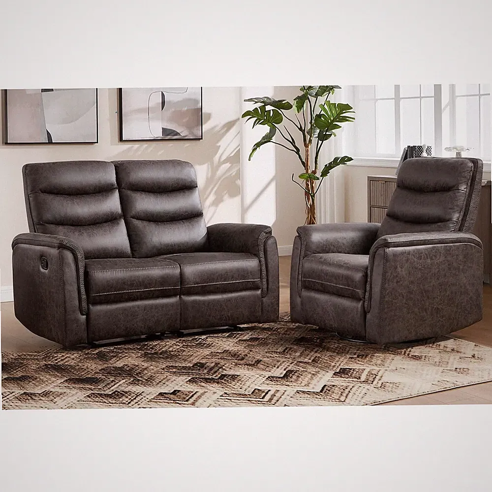 Smoke Grey Manual Recliner Sofa Set Wall Hugger Loveseat Swivel Glider Chairs
