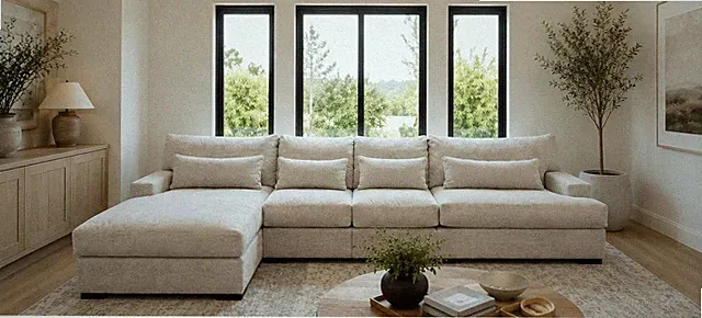Snuggle Down Sofa/Sectional Couch with Chaise and Down Cushions Living Spaces