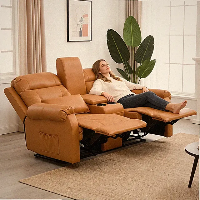 SnyFivv Manual Loveseat Recliner Home Theater Seating Reclining Sofa w/Console