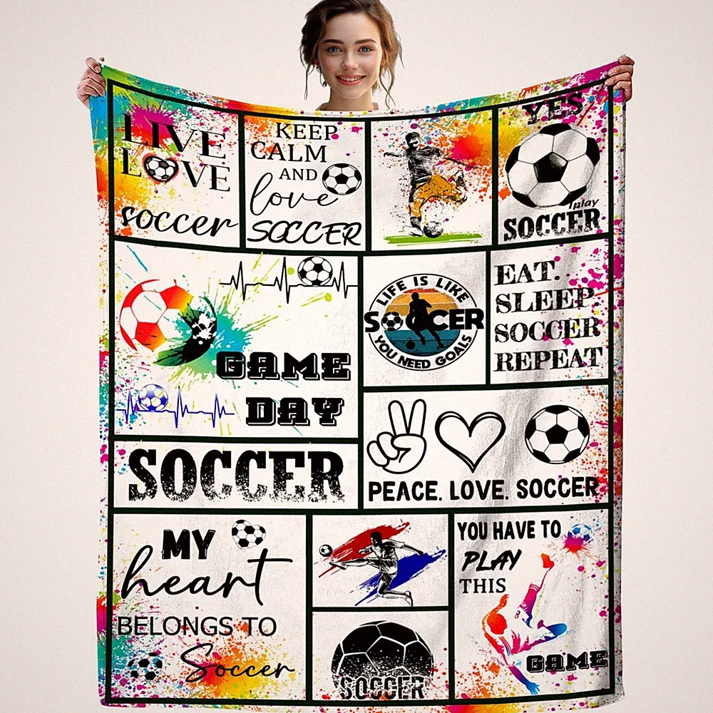 Soccer Blanket Ultra Soft Flannel Throw 80"x60" Bed Couch Sofa All Seasons