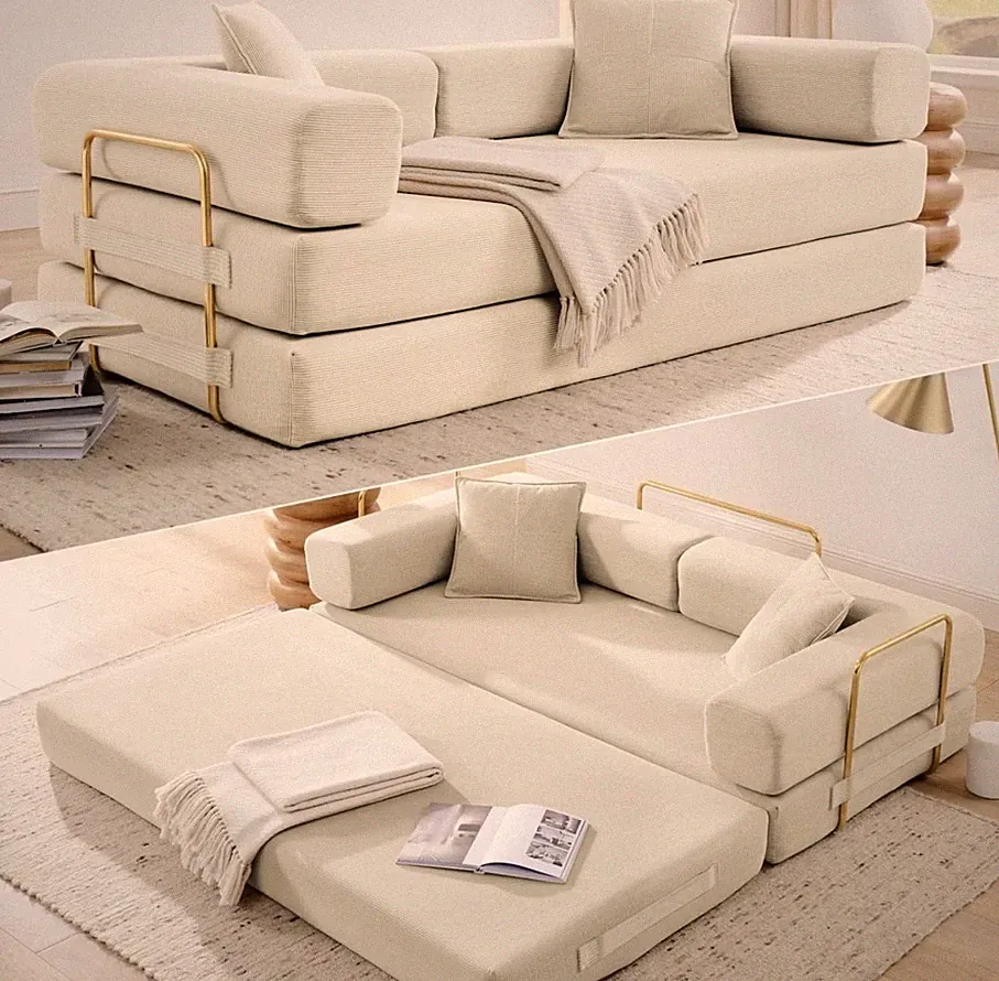 Sofá Cama Convertible Convertible Sleeper Sofa Bed Folding Futon Pull Out Beige