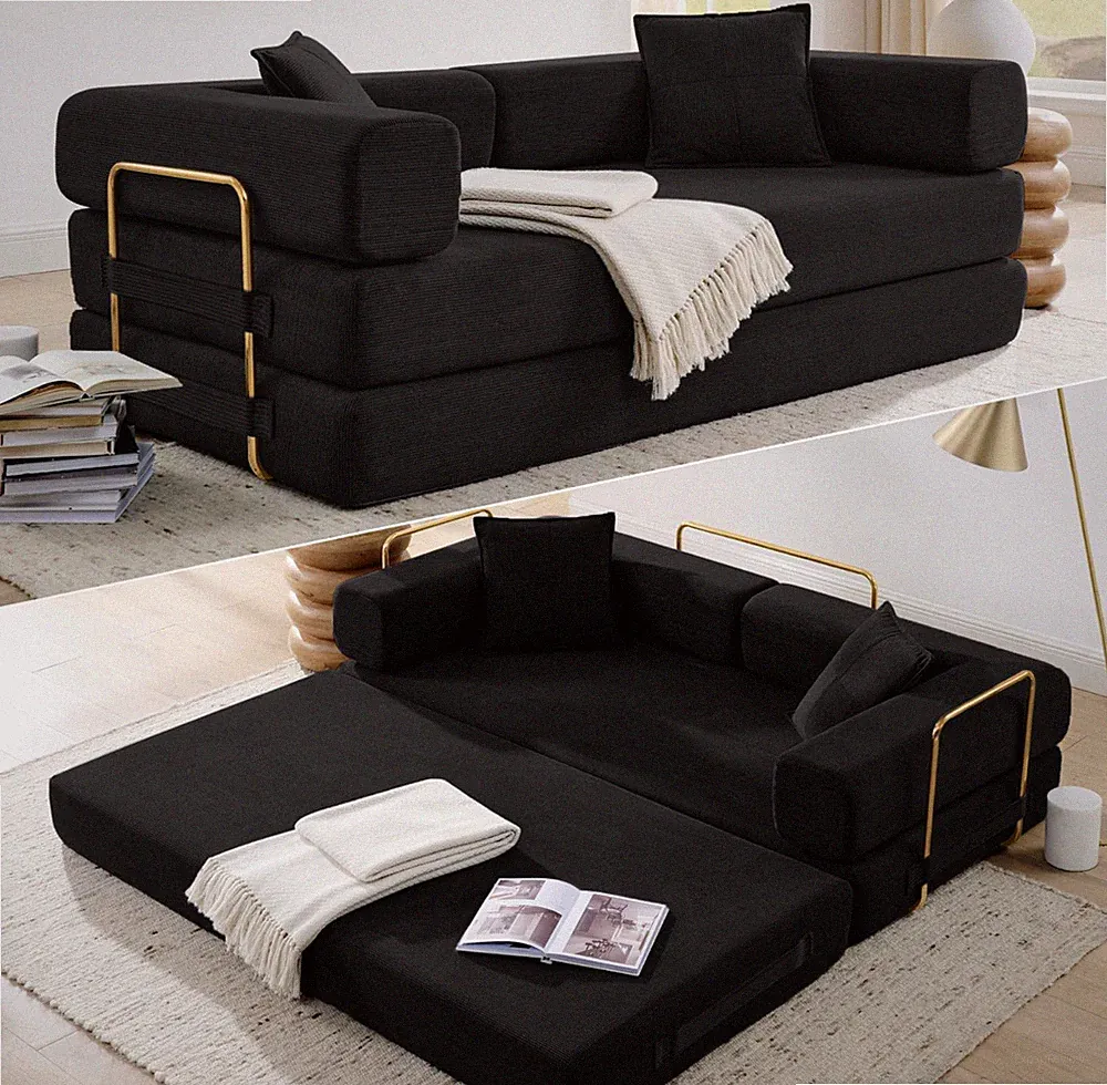Sofá Cama Convertible Convertible Sleeper Sofa Bed Folding Futon Pull Out Black