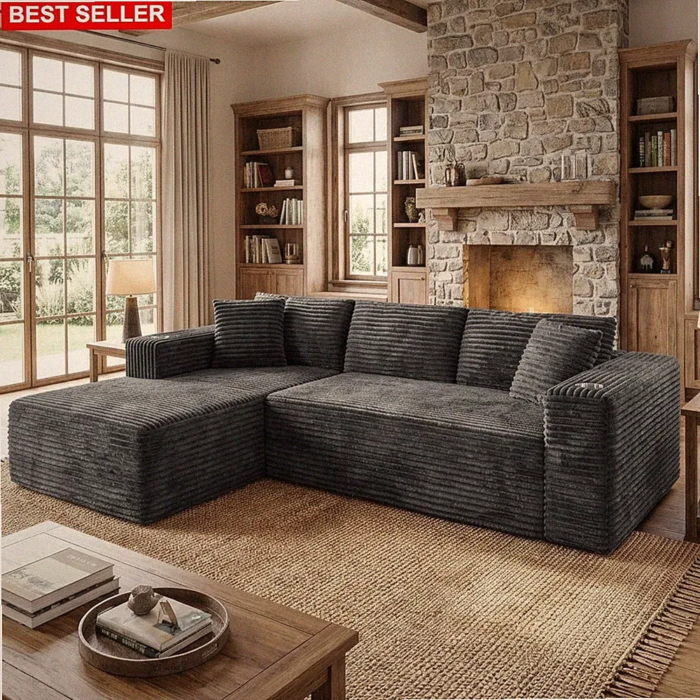 Sofa 103 In Modular L-Shaped Sectional Couch Set with Two Cup Holders