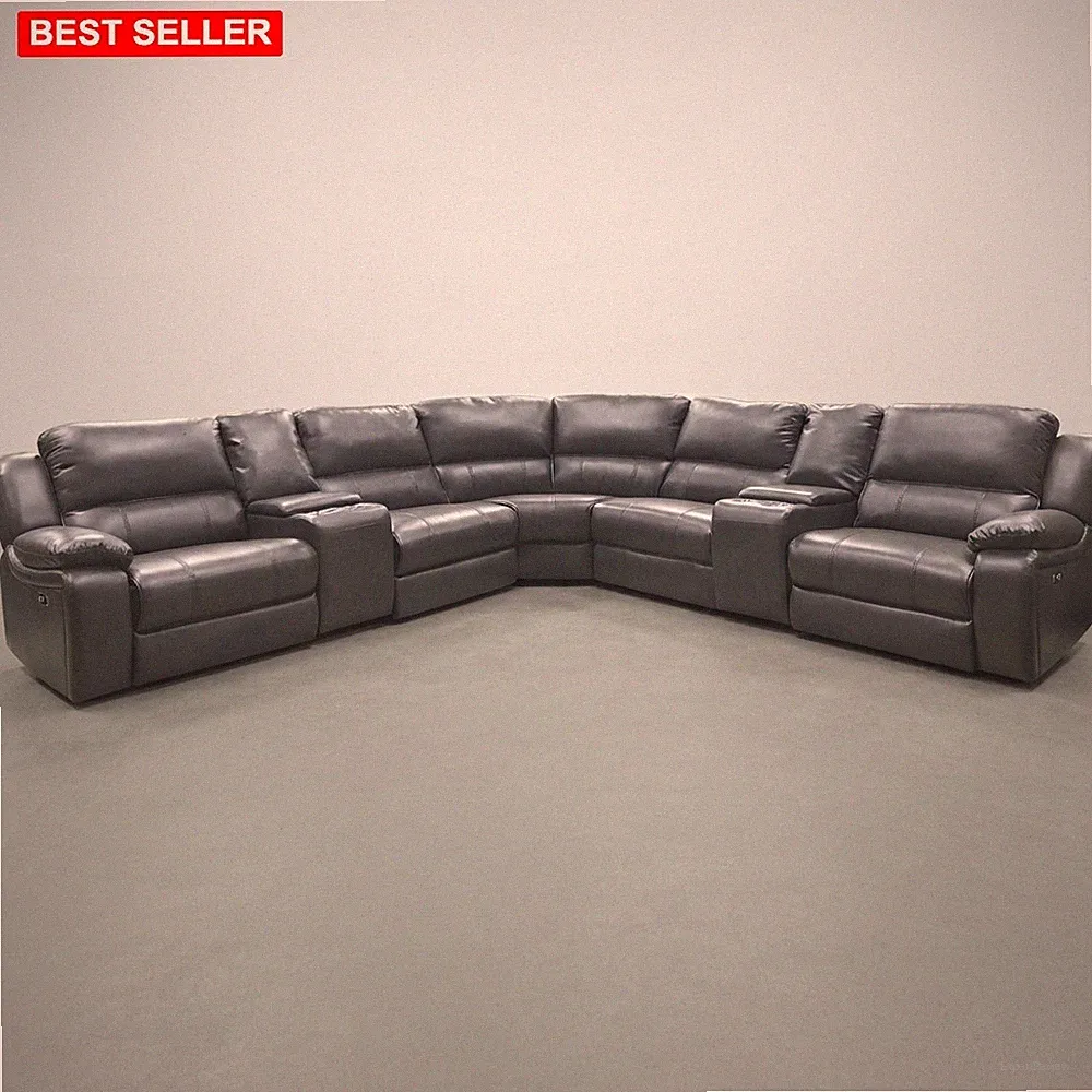 Sofa 39 In Faux Leather Brown 7 Piece L Shape Reclining Module Couch