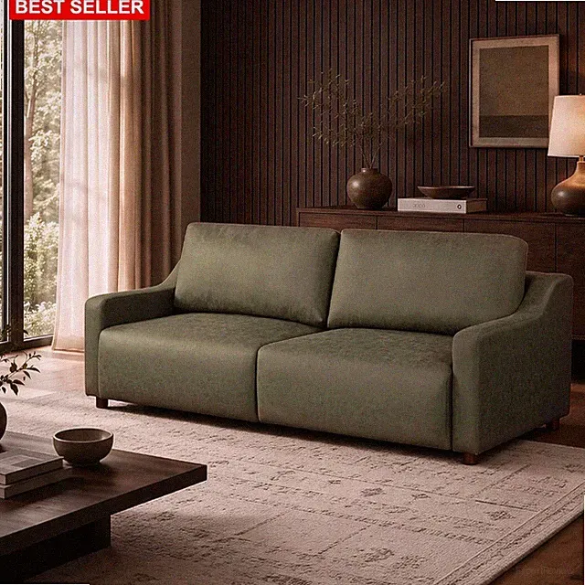 Sofa 90.2 In Queen Size Wall-Hugging Convertible Fabric Olive