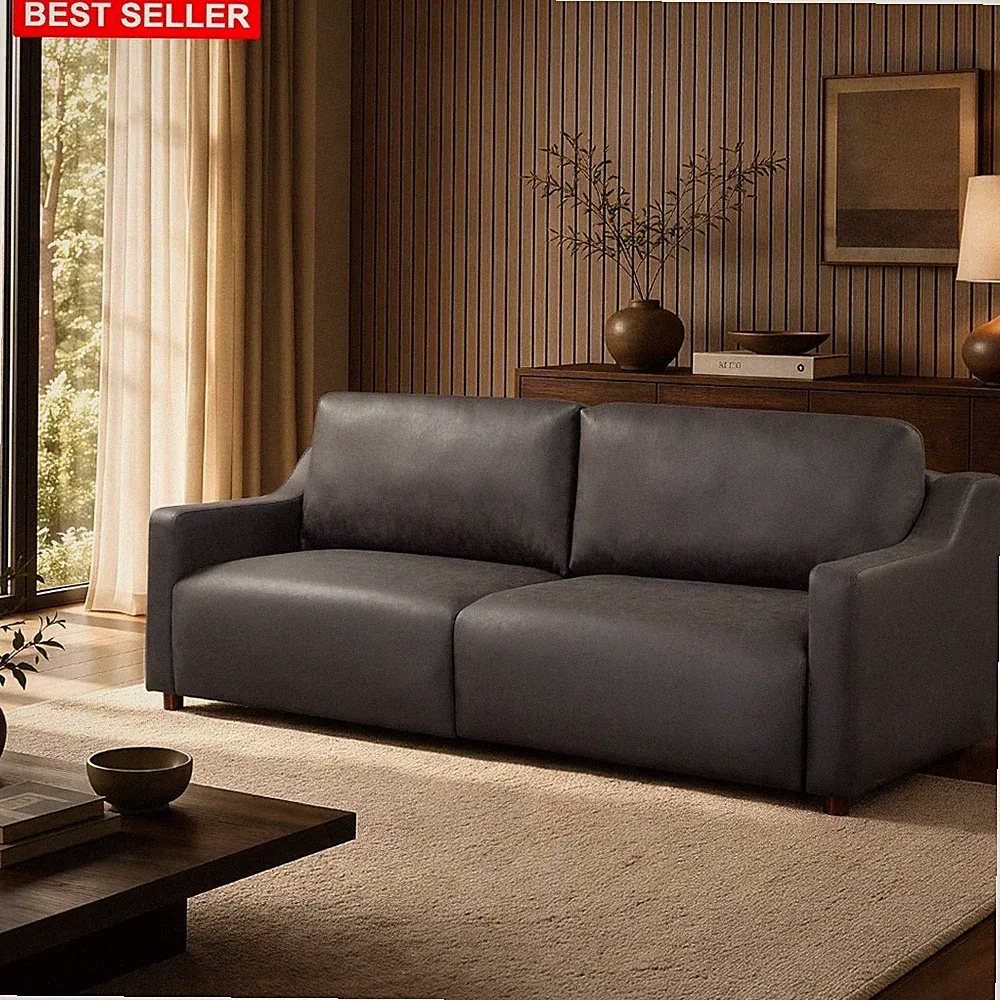Sofa 90.2 Inch Wall-Hugging Convertible Bed Suede Fabric Grey