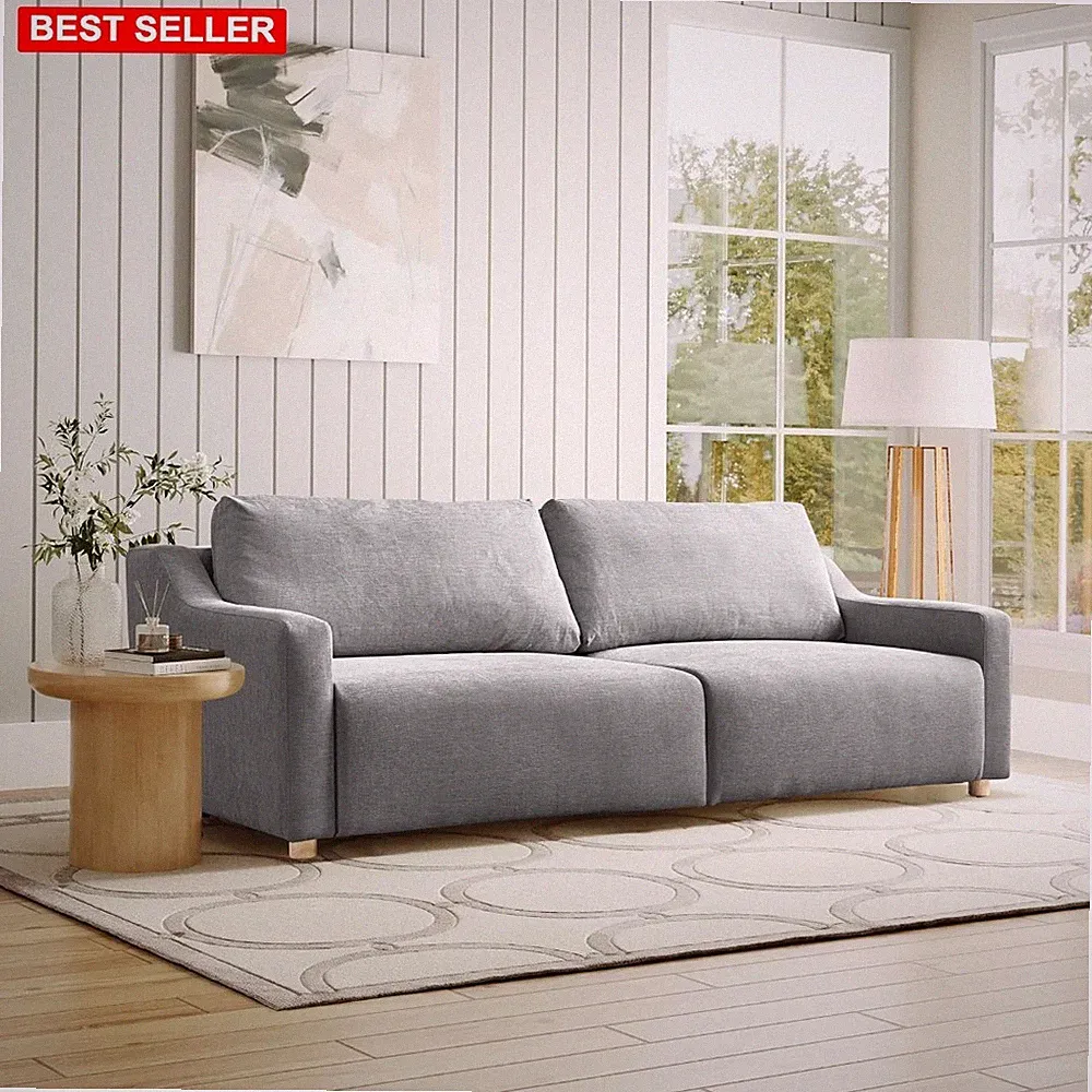 Sofa 90.2In Queen Size Convertible Bed Chenille Fabric Grey Wood