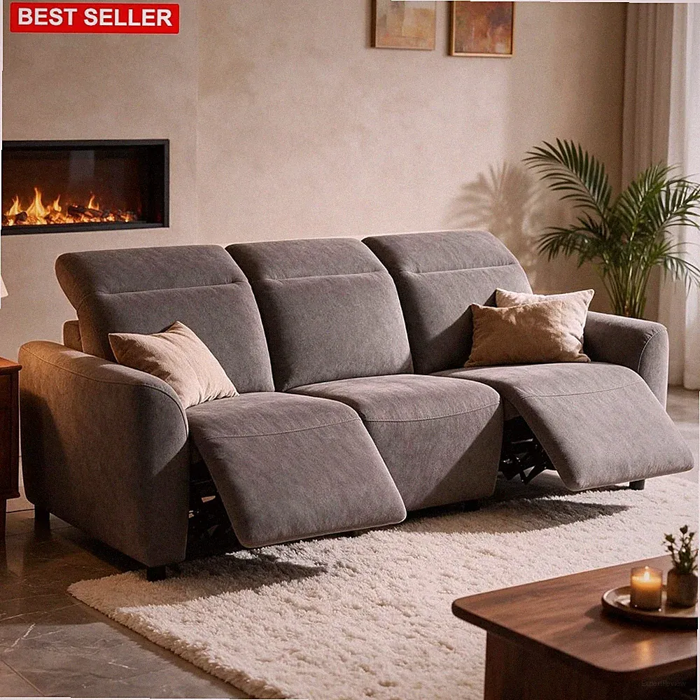 Sofa 95 Inch Power Recliner Gray Fabric Zero Wall Hugger With USB Ports