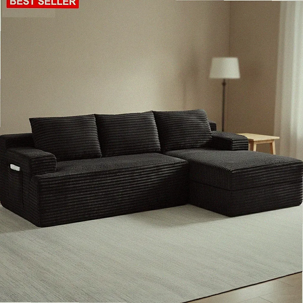 Sofa 96 In Sectional Corduroy Foam Modular Comfortable Deep Seat Upholstered