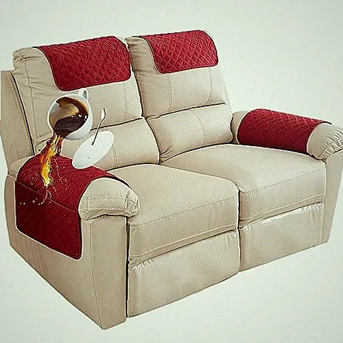 Sofa Armrest Cover, Headrest Cover for Recliner Chair Arm 2 Seater(4pcs) Red