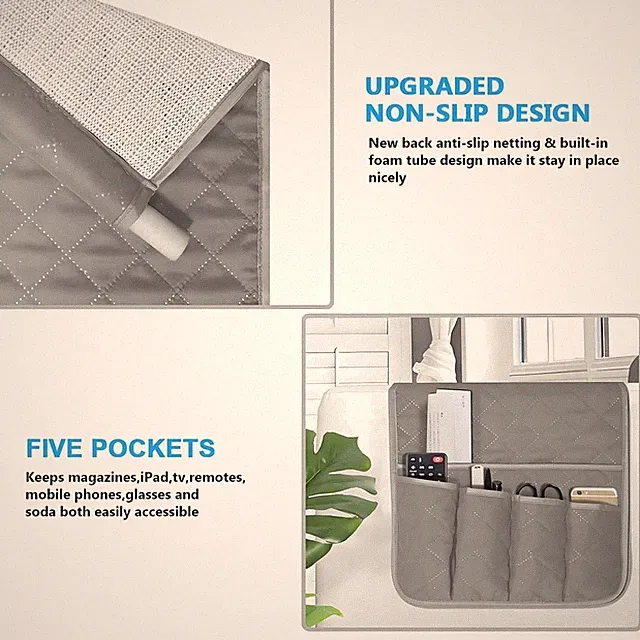 Sofa Armrest Organizer with 5 Pockets - Grey