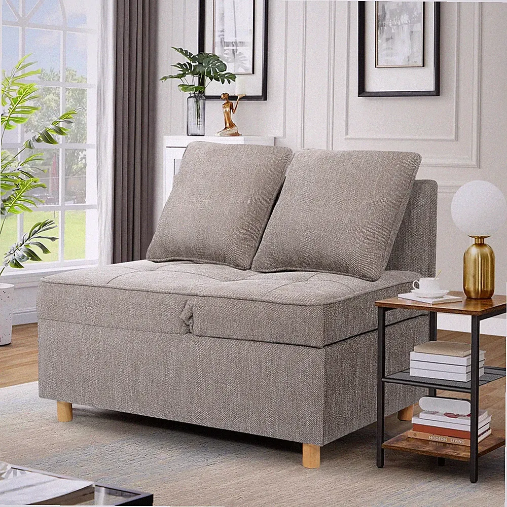 Sofa Bed 4-in-1 Convertible Chair Linen Fabric loveseat Sofa with 2 Throw Pillow