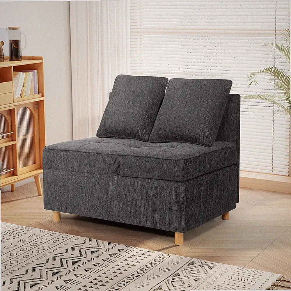 Sofa Bed 4-in-1 Convertible Couche 3-Seat Linen Fabric loveseat w/2 Throw Pillow