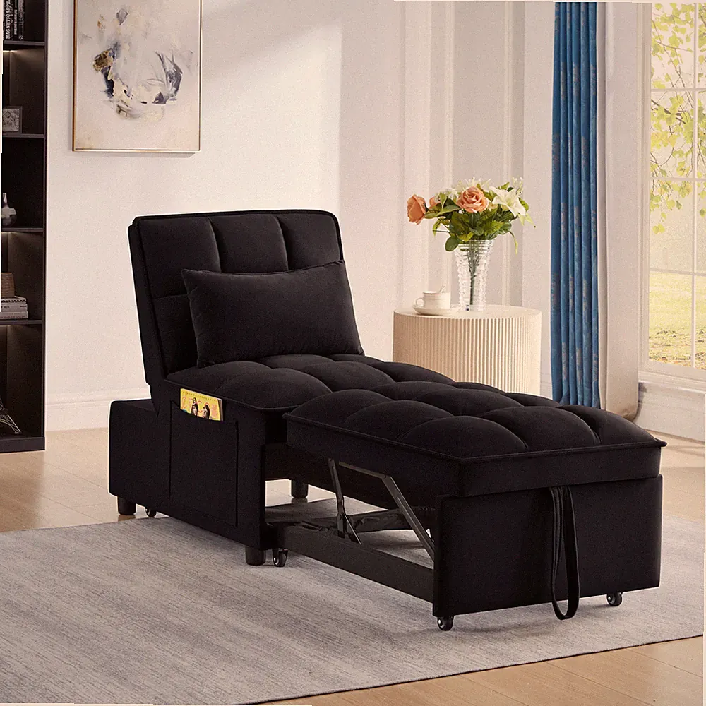 Sofa Bed 4-in-1 Convertible Sofa Couch Velvet Pull-out Sofa Adjustable Backrest