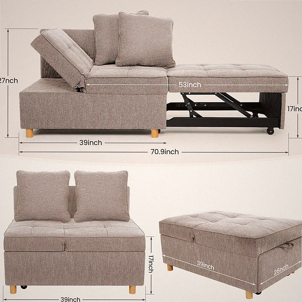 Sofa Bed 4-in-1 Convertible Sofas with Adjustable Backrest,Single Recliner