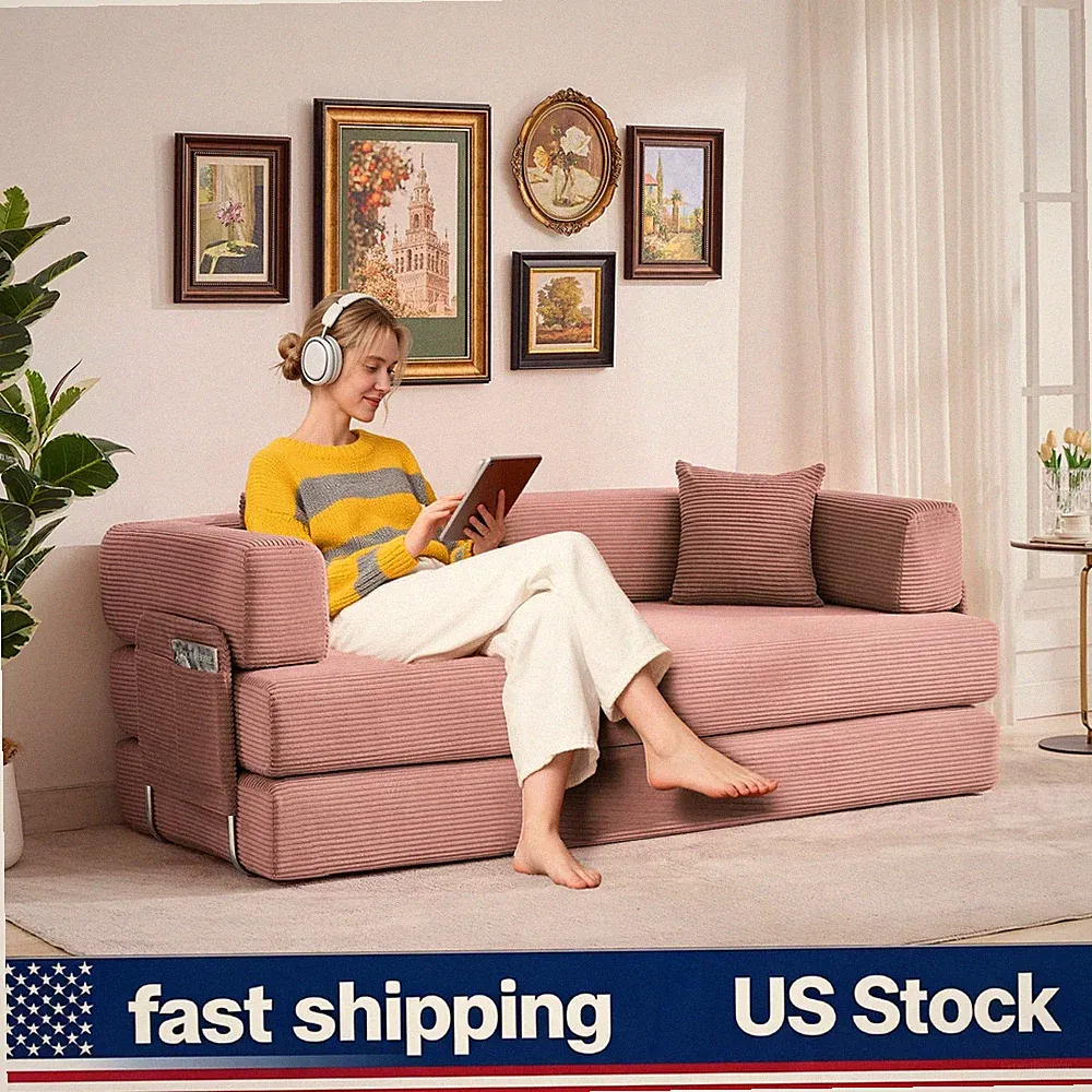 Sofa Bed 78.7" 5-in-1 Convertible Corduroy Folding Sleeper Pillows