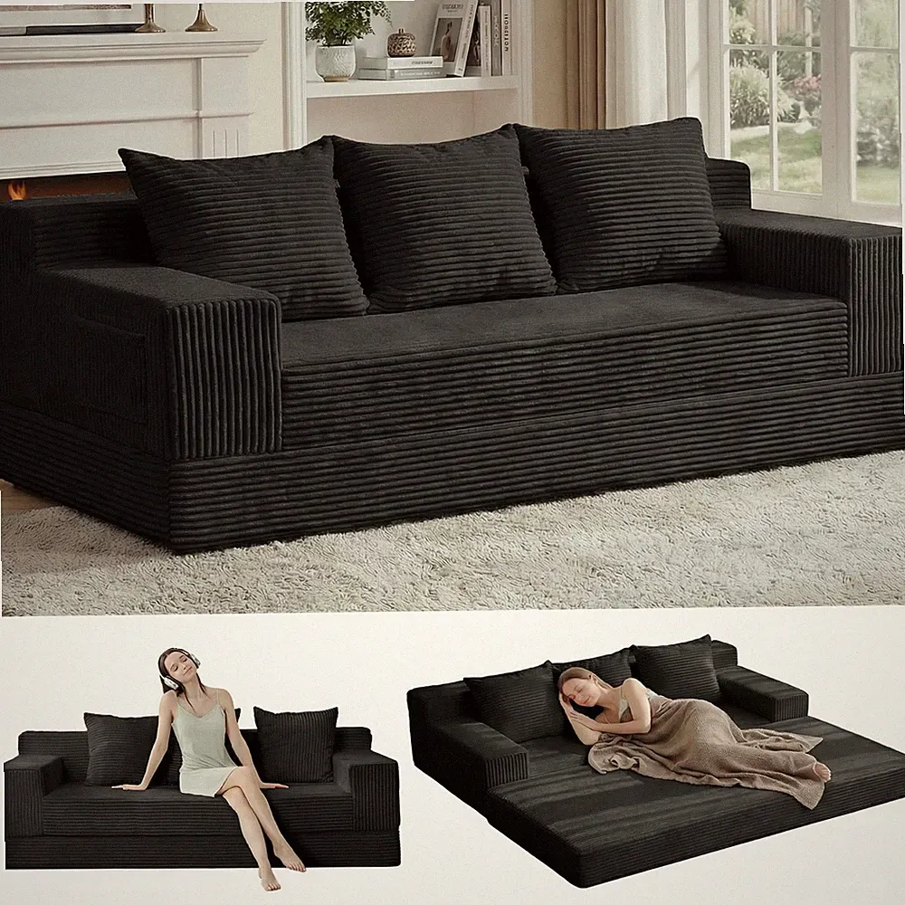 Sofa Bed 78 King Corduroy Oversized Convertible Futon with 3 Pillows Erament