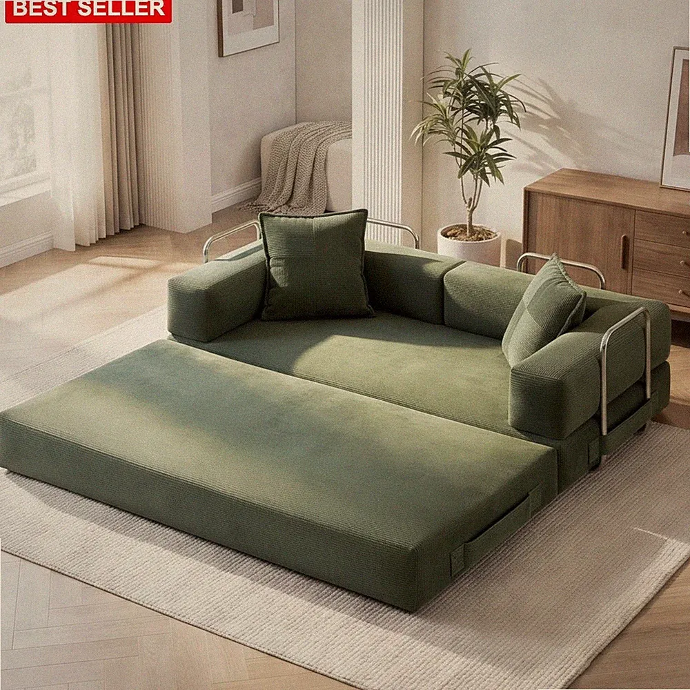 Sofa Bed 78In Convertible Corduroy Boneless Metal Support Foam Cushions