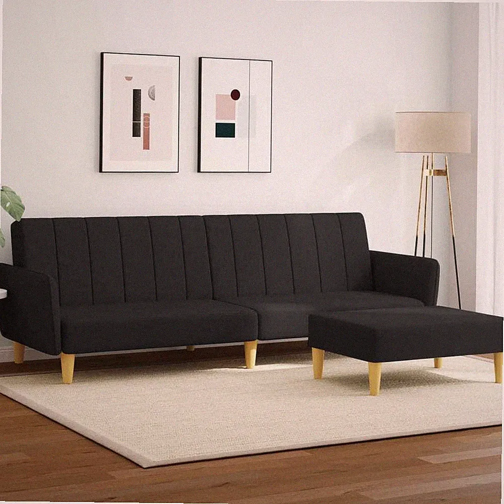 Sofa Bed Black 100% polyester, foam, wood, plastic Large