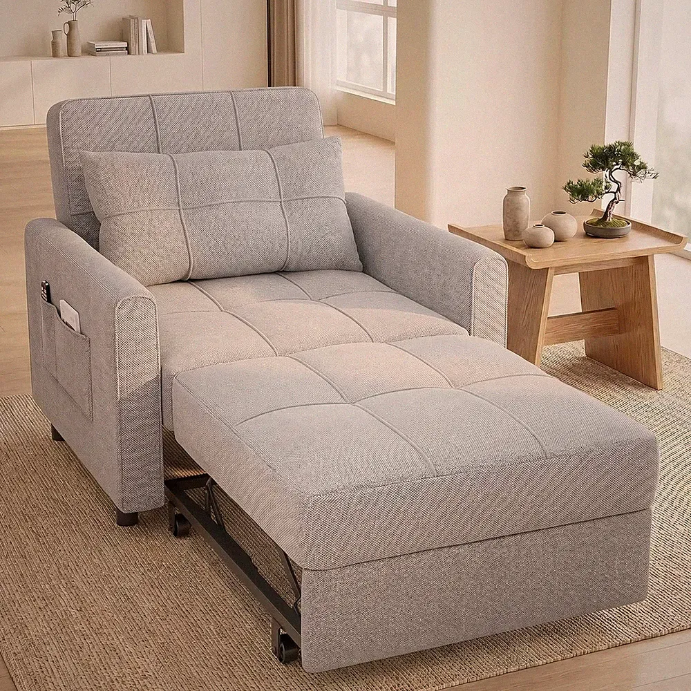 Sofa Bed Chair 3 in 1 Convertible, Pullout Single Sleeper Chair Bed with Adjusta