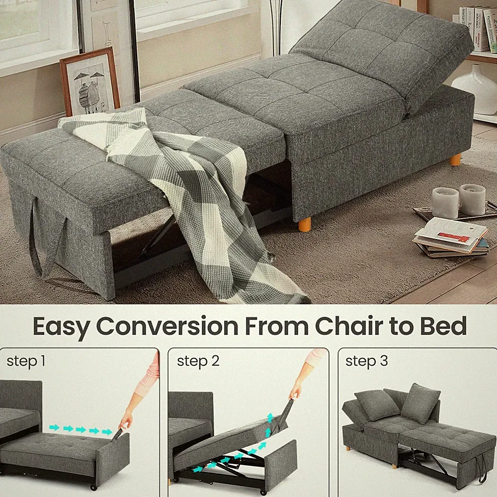 Sofa Bed Chair 4-in-1 Convertible Chair Bed 3-Seat Linen Fabric loveseat Sofa~US