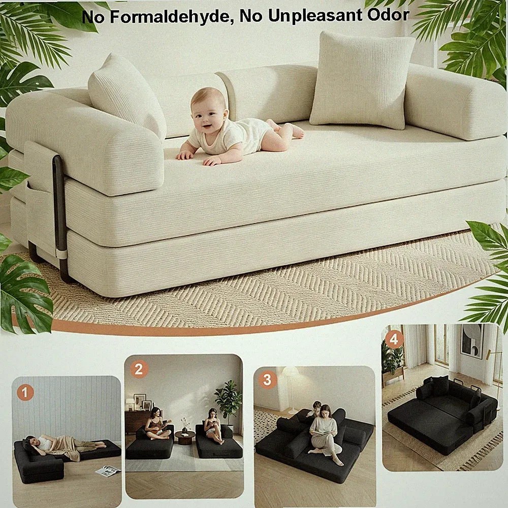 Sofa Bed Couch Sleeper Convertible Pull-Out King Size With Side Pockets Washable
