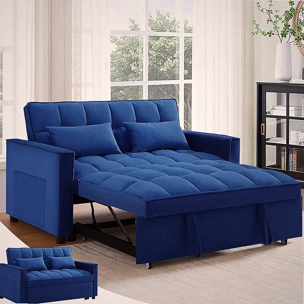 Sofa Bed Couch Sleeper Loveseat Convertible Pull-Out Bed Couch With Side Pockets