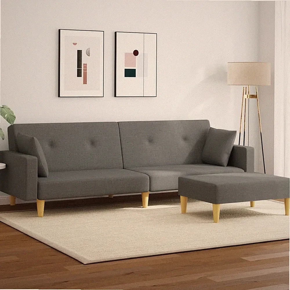 Sofa Bed Dark Grey Fabric (100% polyester), wood, plastic Medium